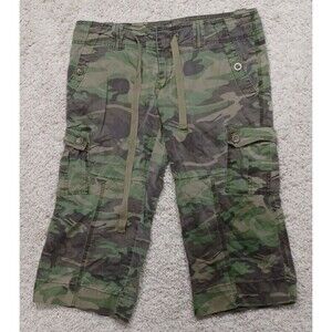 Roxy Vintage Y2K Button Fly Low Rise Camo Capri Jeans Skater Women 32" Waiste